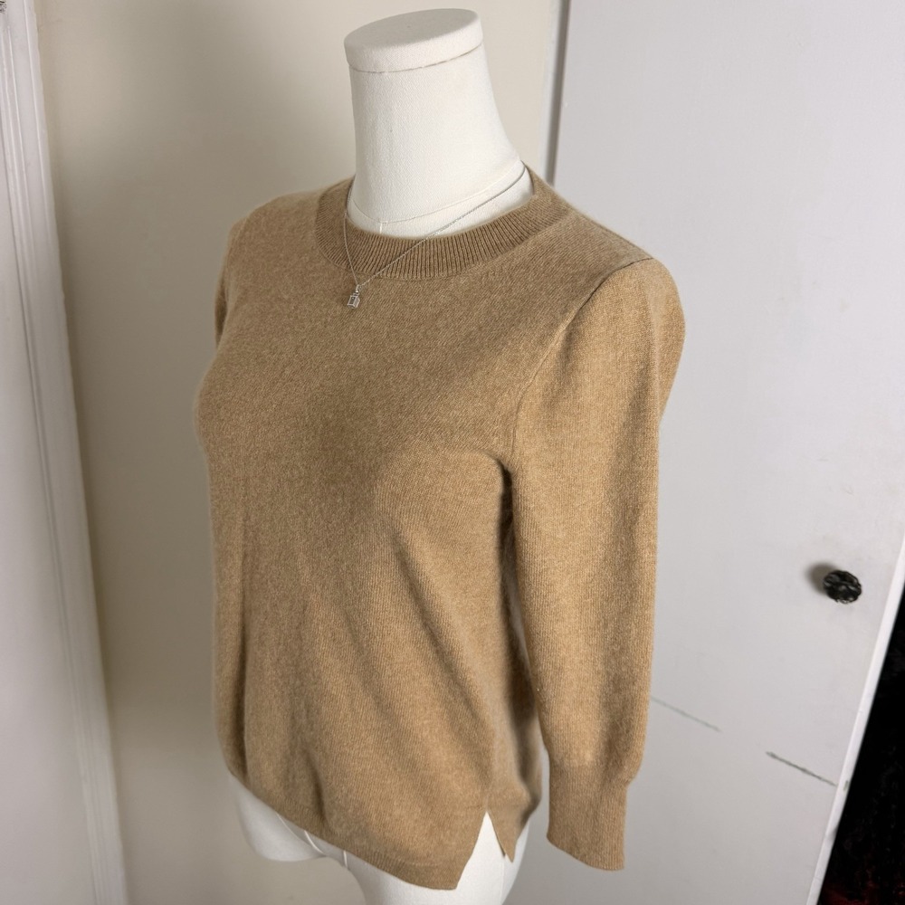 J Crew 100% Cashmere Tan Long Sleeve Crewneck Sweater Womens Sz Small
